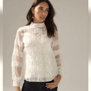 WHBM Gorgeous Organza & Lace Blouse
